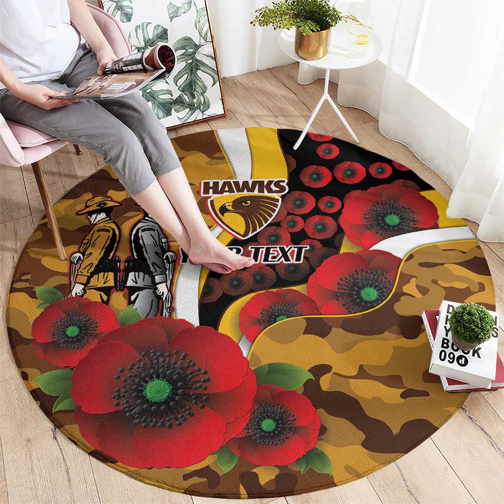Hawthorn Hawks ANZAC Personalised Round Carpet Lest We Forget Poppy Camo