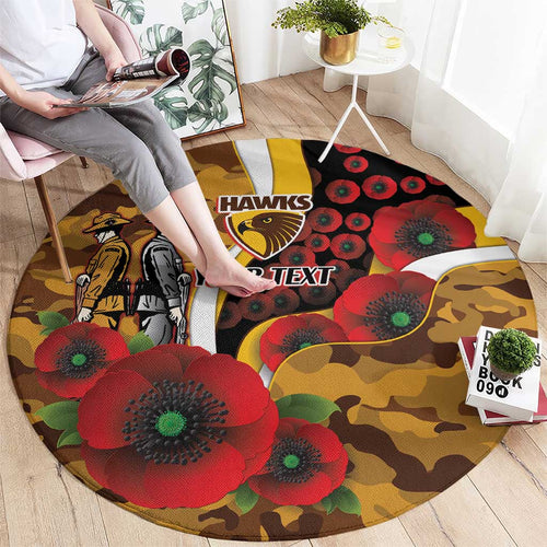 Hawthorn Hawks ANZAC Personalised Round Carpet Lest We Forget Poppy Camo