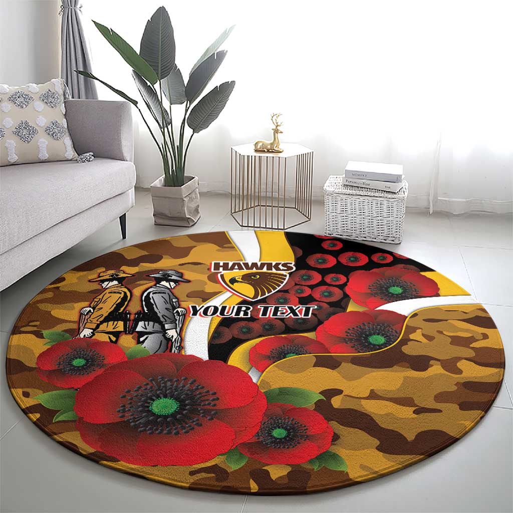 Hawthorn Hawks ANZAC Personalised Round Carpet Lest We Forget Poppy Camo