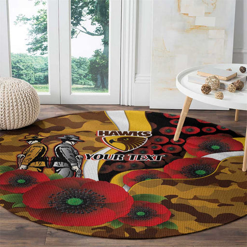 Hawthorn Hawks ANZAC Personalised Round Carpet Lest We Forget Poppy Camo