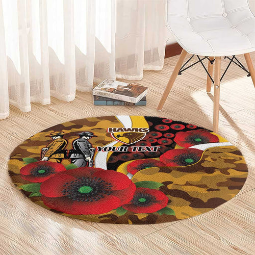 Hawthorn Hawks ANZAC Personalised Round Carpet Lest We Forget Poppy Camo
