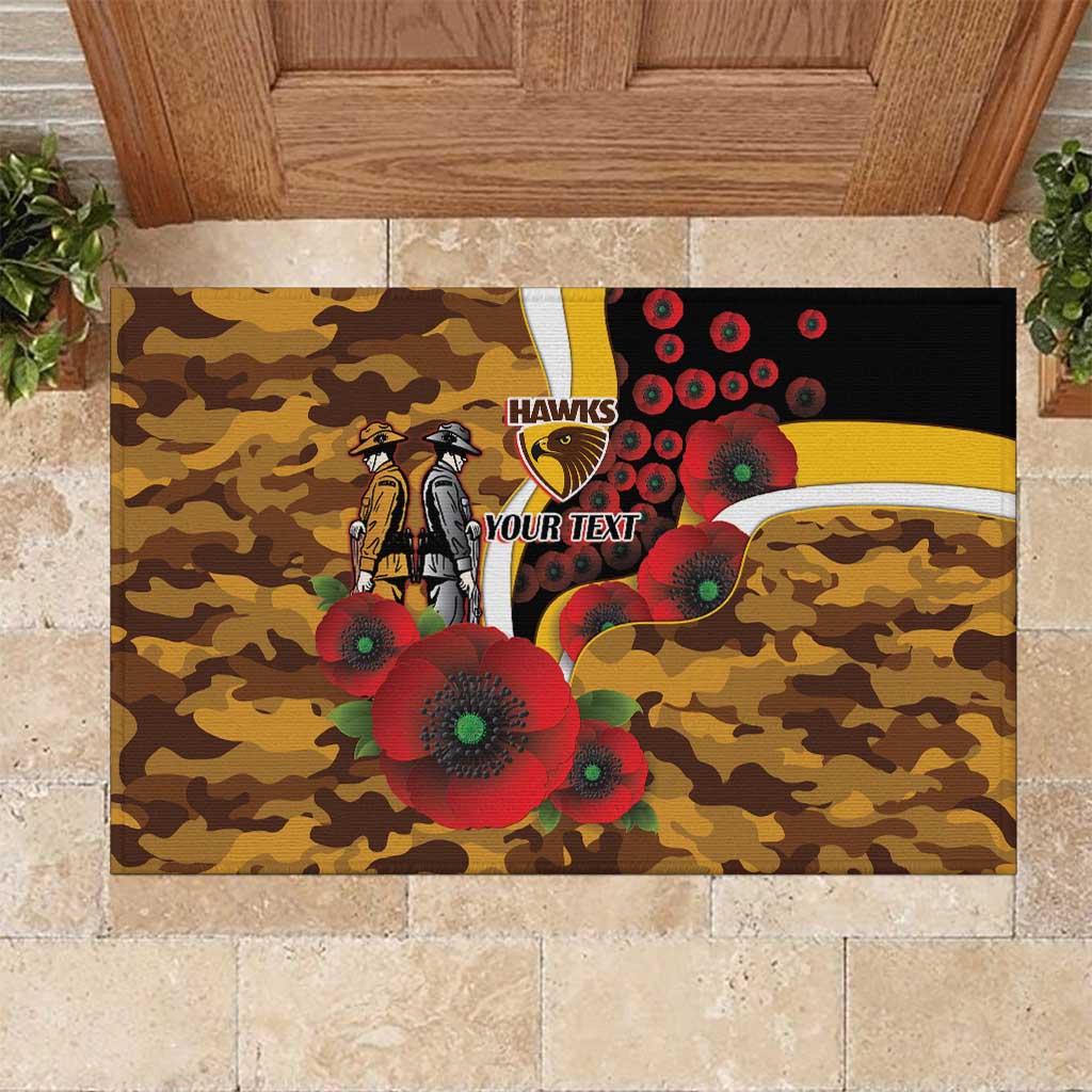 Hawthorn Hawks ANZAC Personalised Rubber Doormat Lest We Forget Poppy Camo