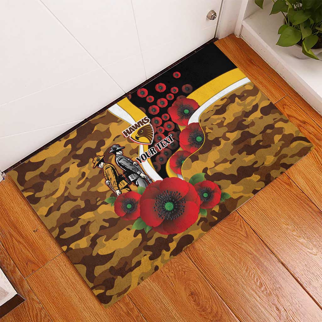 Hawthorn Hawks ANZAC Personalised Rubber Doormat Lest We Forget Poppy Camo