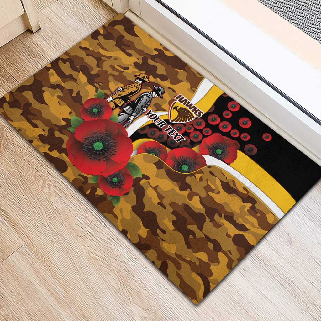 Hawthorn Hawks ANZAC Personalised Rubber Doormat Lest We Forget Poppy Camo