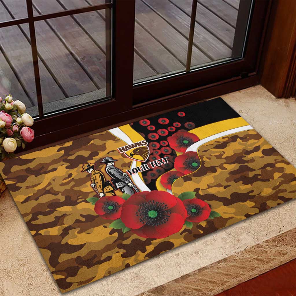 Hawthorn Hawks ANZAC Personalised Rubber Doormat Lest We Forget Poppy Camo