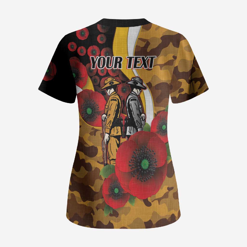 Hawthorn Hawks ANZAC Personalised Scrub Top Lest We Forget Poppy Camo