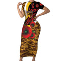 Hawthorn Hawks ANZAC Personalised Short Sleeve Bodycon Dress Lest We Forget Poppy Camo