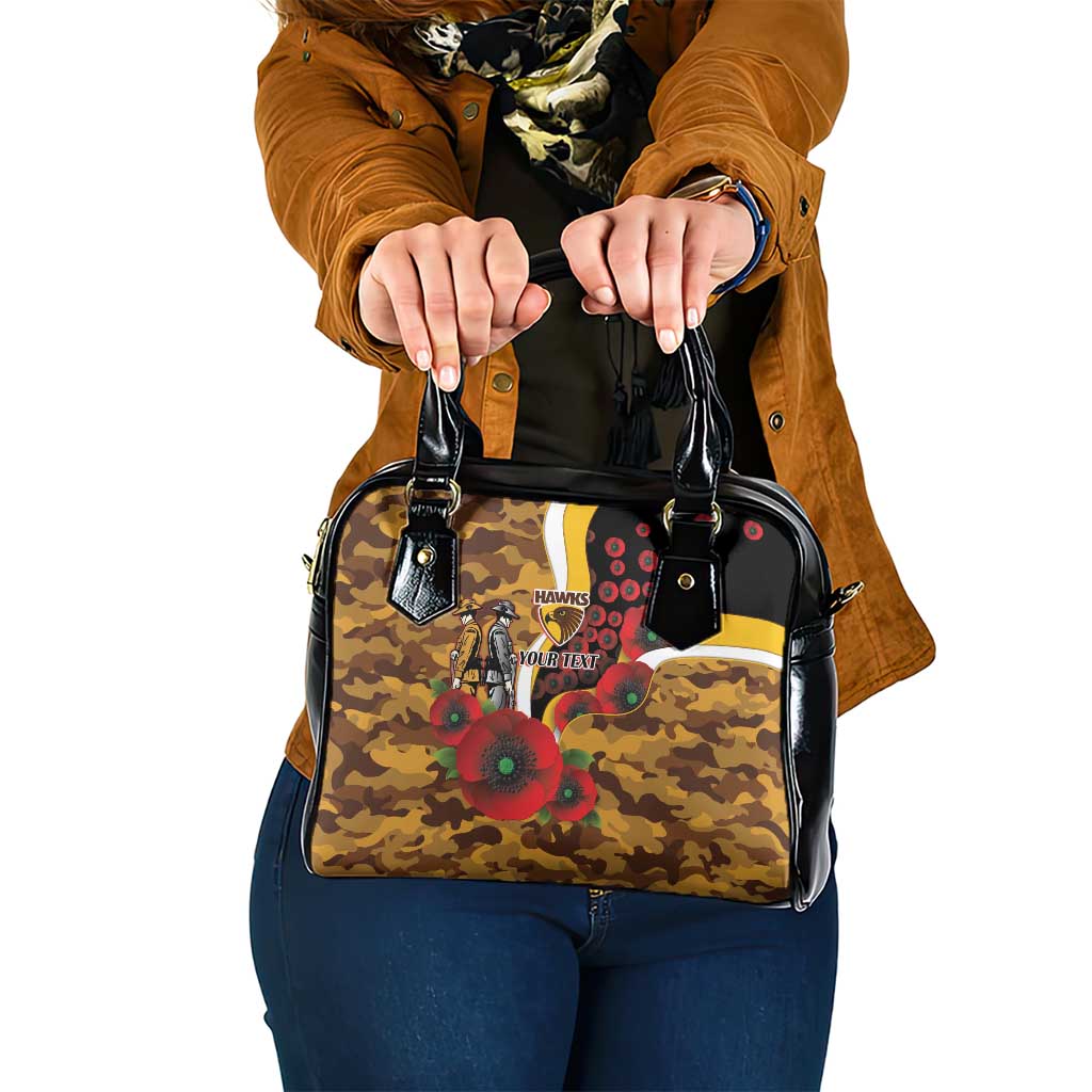 Hawthorn Hawks ANZAC Personalised Shoulder Handbag Lest We Forget Poppy Camo