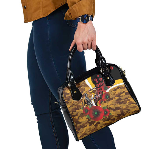 Hawthorn Hawks ANZAC Personalised Shoulder Handbag Lest We Forget Poppy Camo