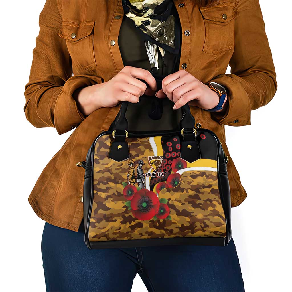 Hawthorn Hawks ANZAC Personalised Shoulder Handbag Lest We Forget Poppy Camo