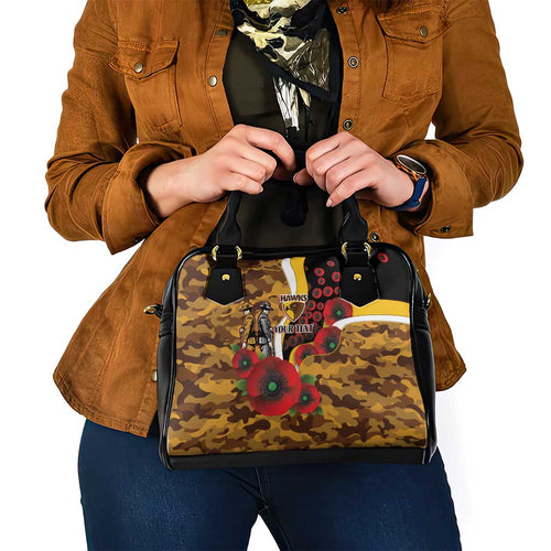 Hawthorn Hawks ANZAC Personalised Shoulder Handbag Lest We Forget Poppy Camo