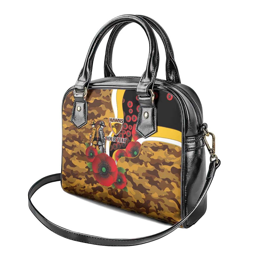 Hawthorn Hawks ANZAC Personalised Shoulder Handbag Lest We Forget Poppy Camo