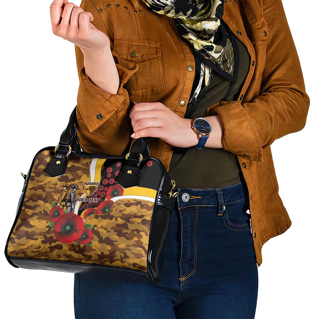 Hawthorn Hawks ANZAC Personalised Shoulder Handbag Lest We Forget Poppy Camo