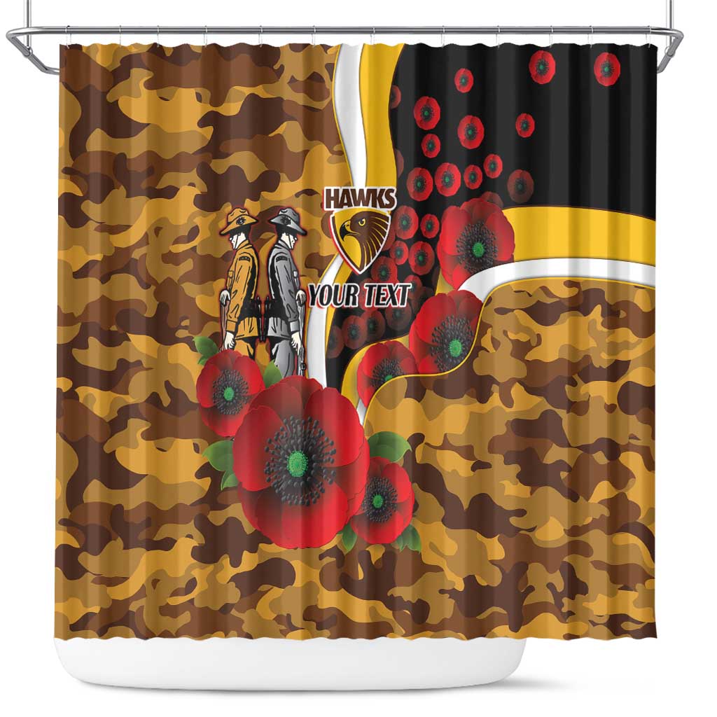 Hawthorn Hawks ANZAC Personalised Shower Curtain Lest We Forget Poppy Camo