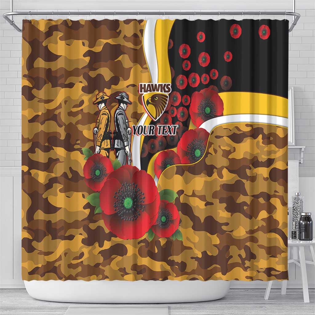 Hawthorn Hawks ANZAC Personalised Shower Curtain Lest We Forget Poppy Camo
