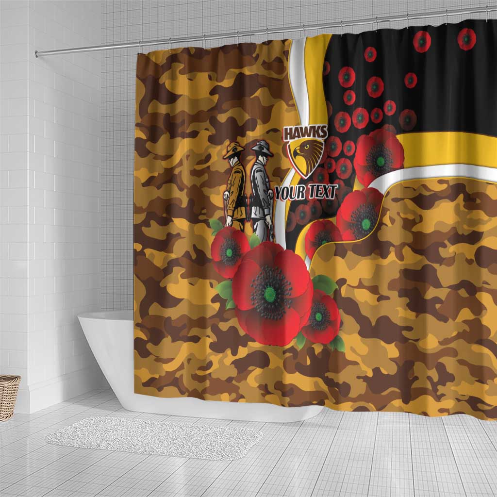 Hawthorn Hawks ANZAC Personalised Shower Curtain Lest We Forget Poppy Camo