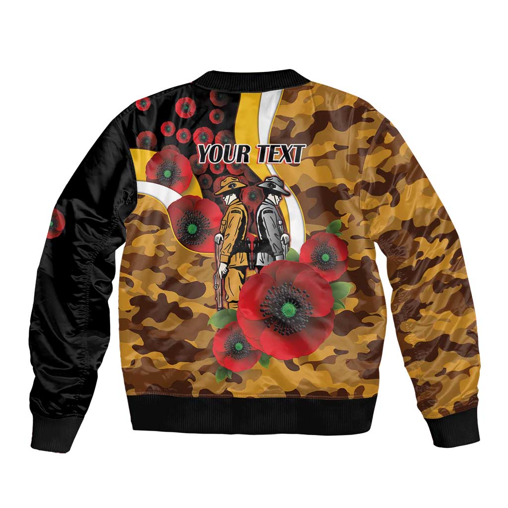 Hawthorn Hawks ANZAC Personalised Sleeve Zip Bomber Jacket Lest We Forget Poppy Camo