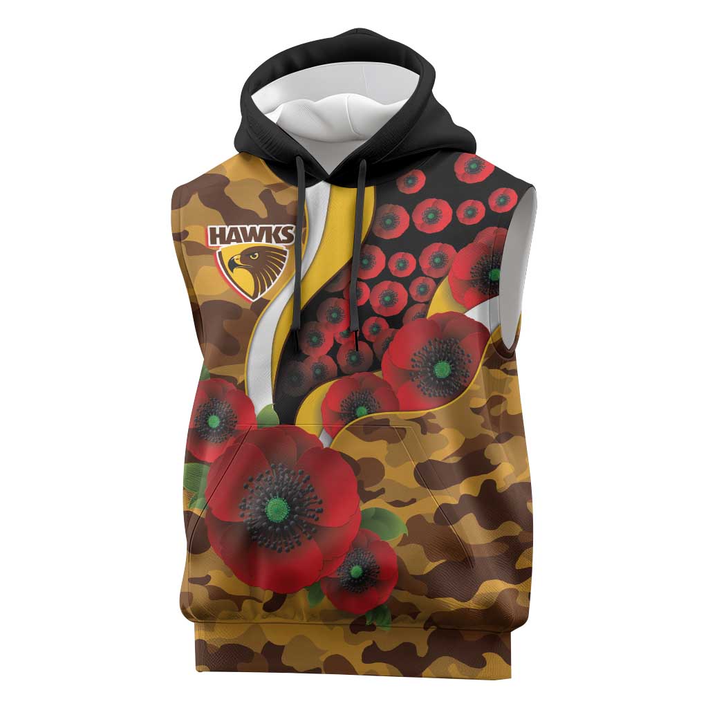 Hawthorn Hawks ANZAC Personalised Sleeveless Hoodie Lest We Forget Poppy Camo