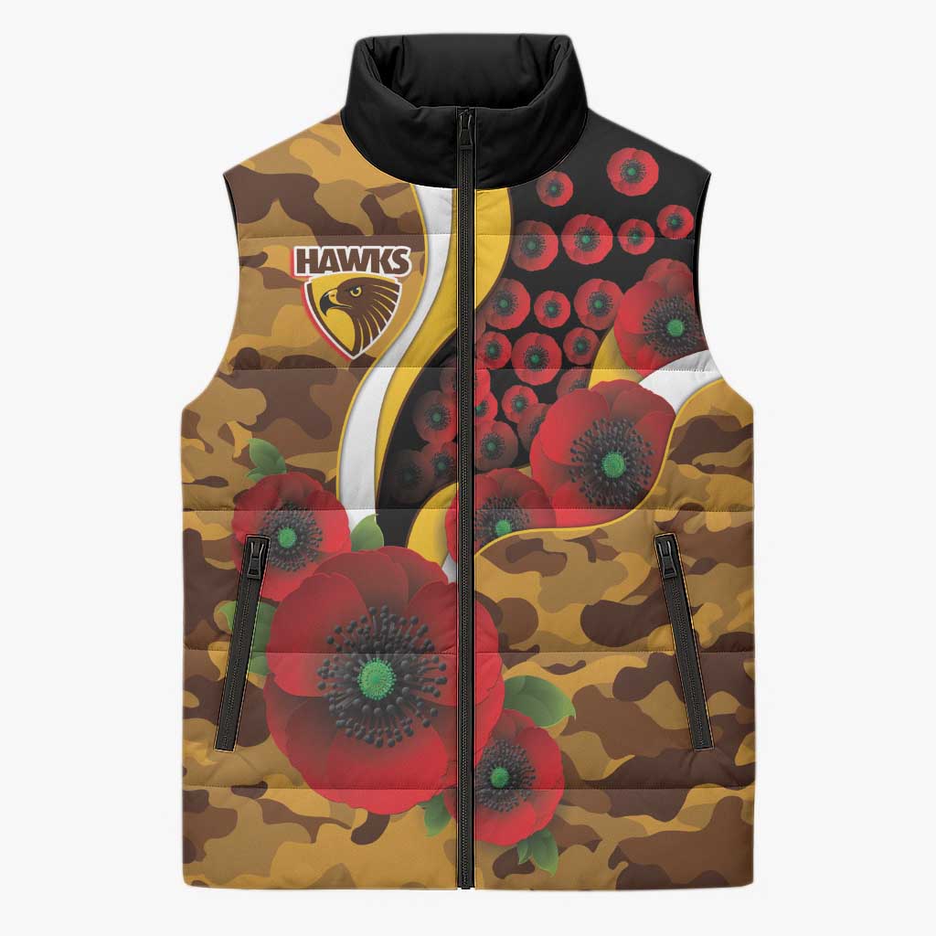 Hawthorn Hawks ANZAC Personalised Sleeveless Puffer Jacket Lest We Forget Poppy Camo
