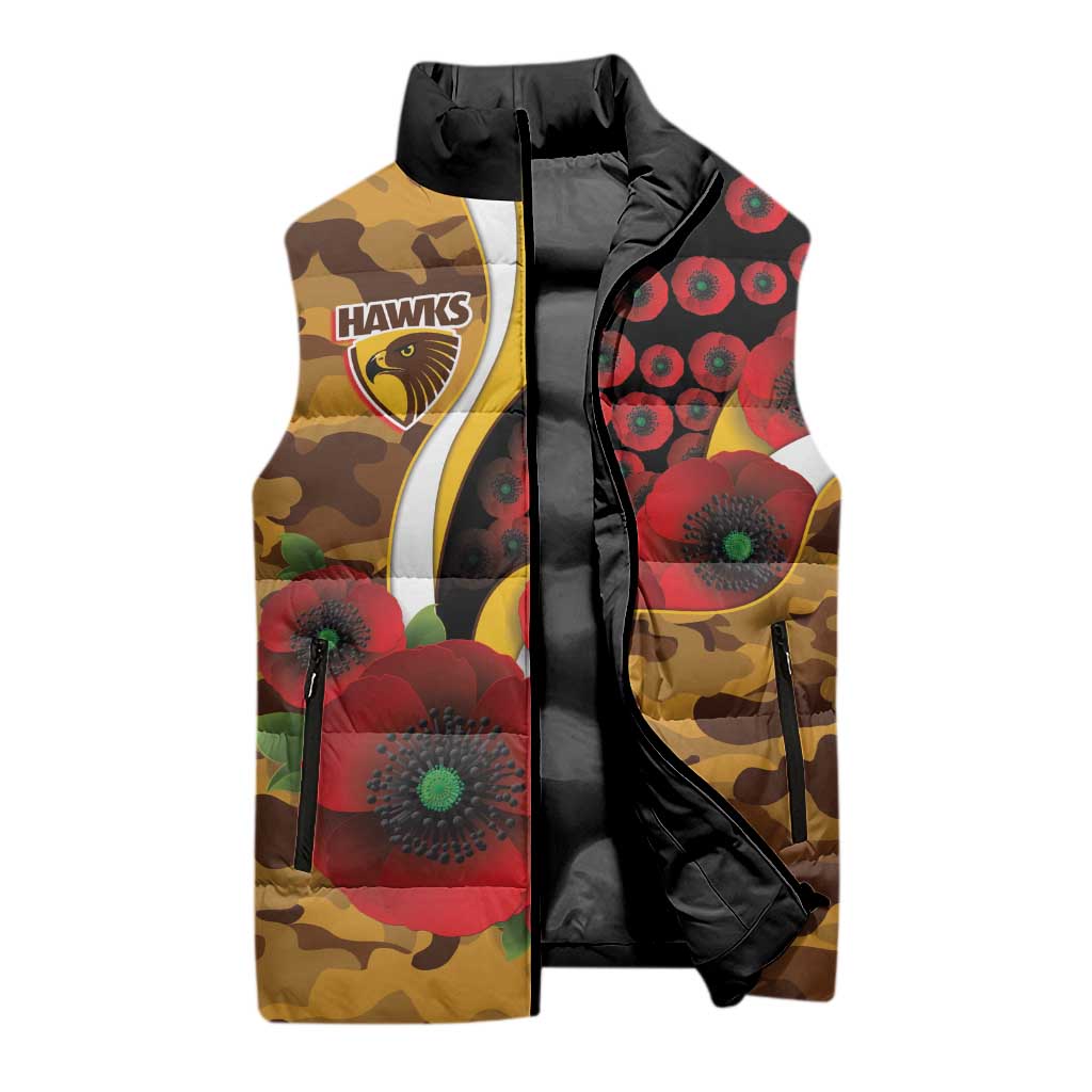 Hawthorn Hawks ANZAC Personalised Sleeveless Puffer Jacket Lest We Forget Poppy Camo