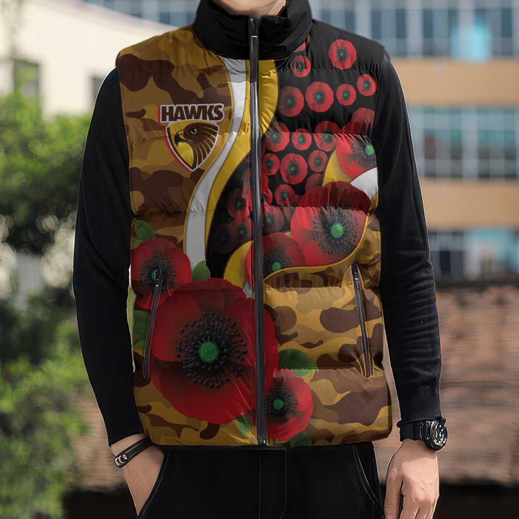Hawthorn Hawks ANZAC Personalised Sleeveless Puffer Jacket Lest We Forget Poppy Camo