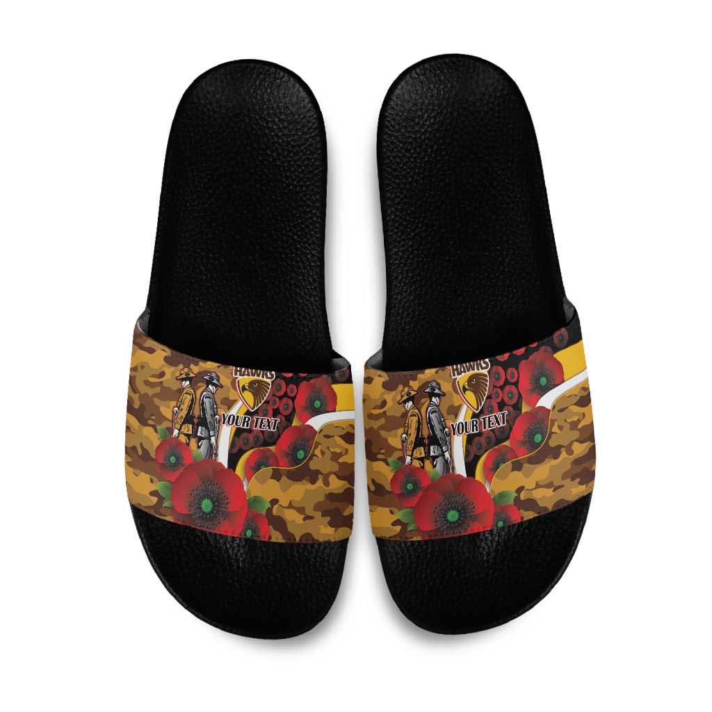 Hawthorn Hawks ANZAC Personalised Slide Sandals Lest We Forget Poppy Camo