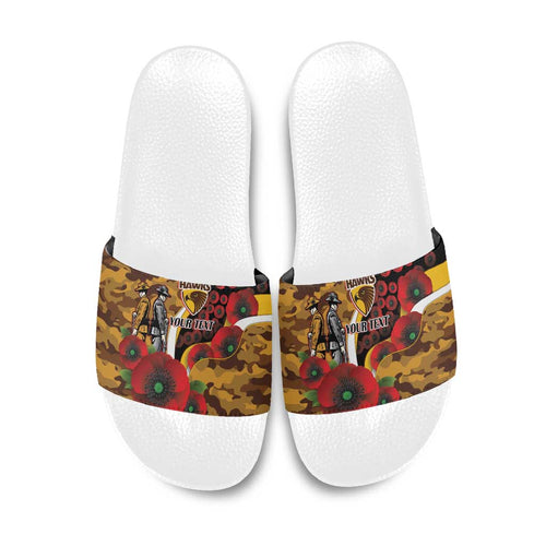 Hawthorn Hawks ANZAC Personalised Slide Sandals Lest We Forget Poppy Camo
