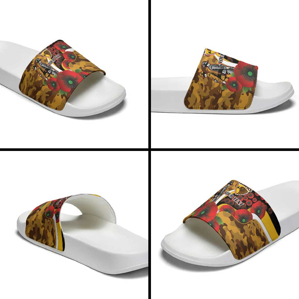Hawthorn Hawks ANZAC Personalised Slide Sandals Lest We Forget Poppy Camo