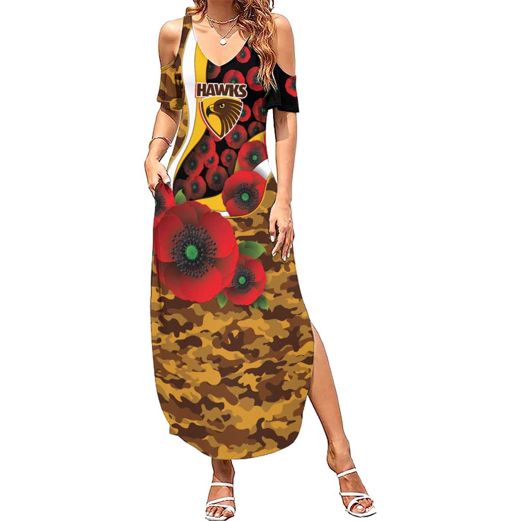Hawthorn Hawks ANZAC Personalised Summer Maxi Dress Lest We Forget Poppy Camo