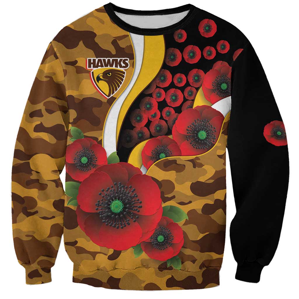 Hawthorn Hawks ANZAC Personalised Sweatshirt Lest We Forget Poppy Camo