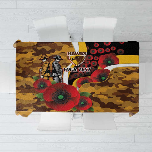 Hawthorn Hawks ANZAC Personalised Tablecloth Lest We Forget Poppy Camo