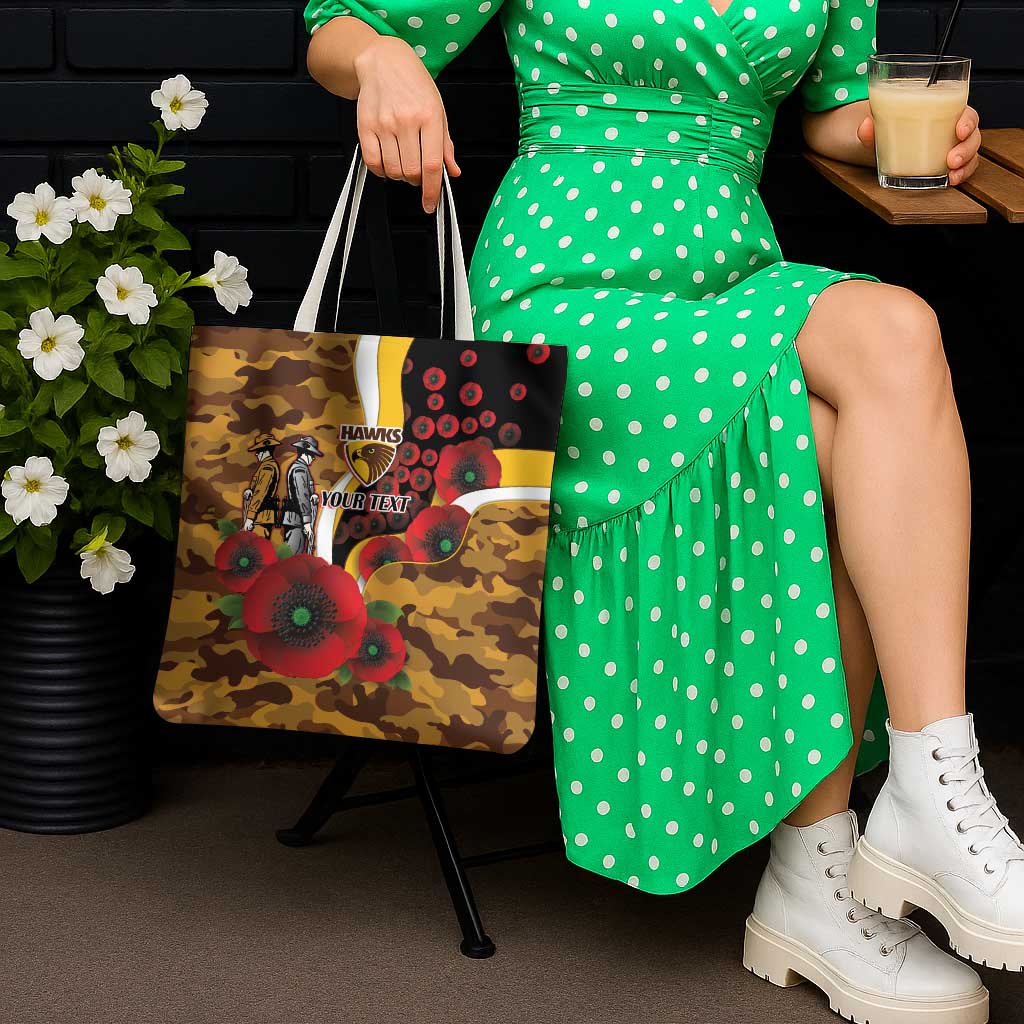 Hawthorn Hawks ANZAC Personalised Tote Bag Lest We Forget Poppy Camo