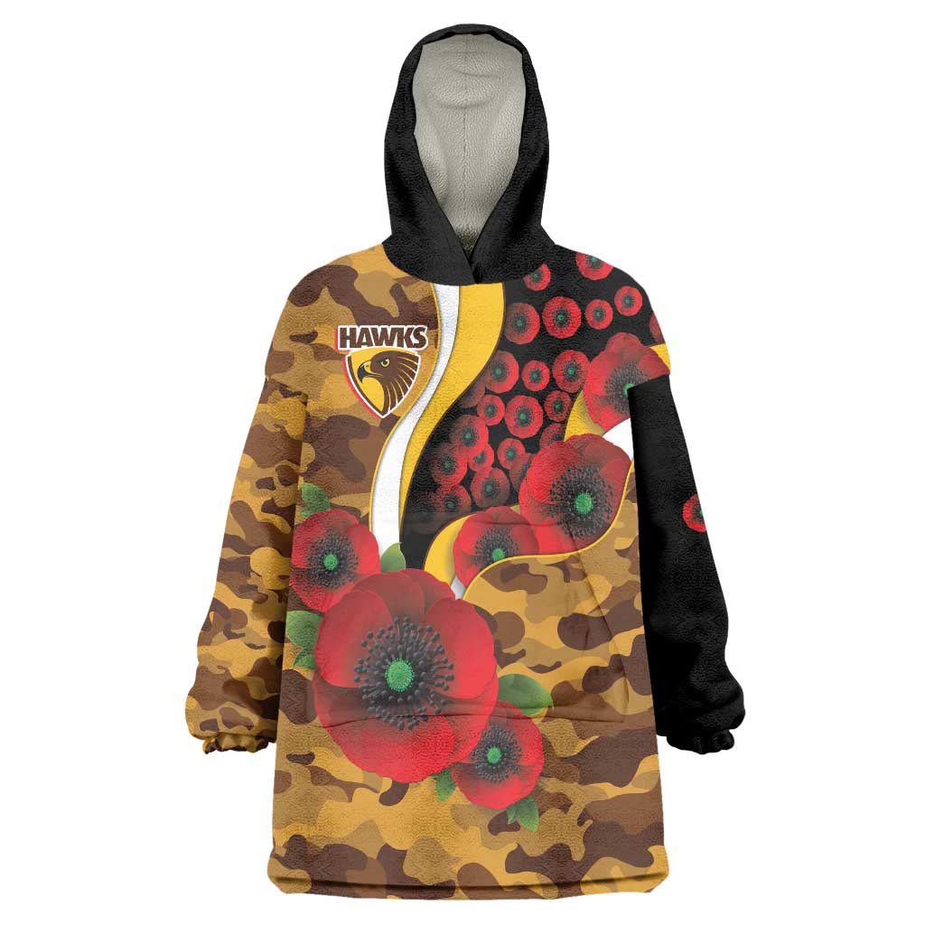 Hawthorn Hawks ANZAC Personalised Wearable Blanket Hoodie Lest We Forget Poppy Camo