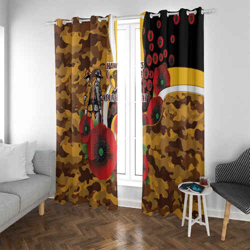 Hawthorn Hawks ANZAC Personalised Window Curtain Lest We Forget Poppy Camo