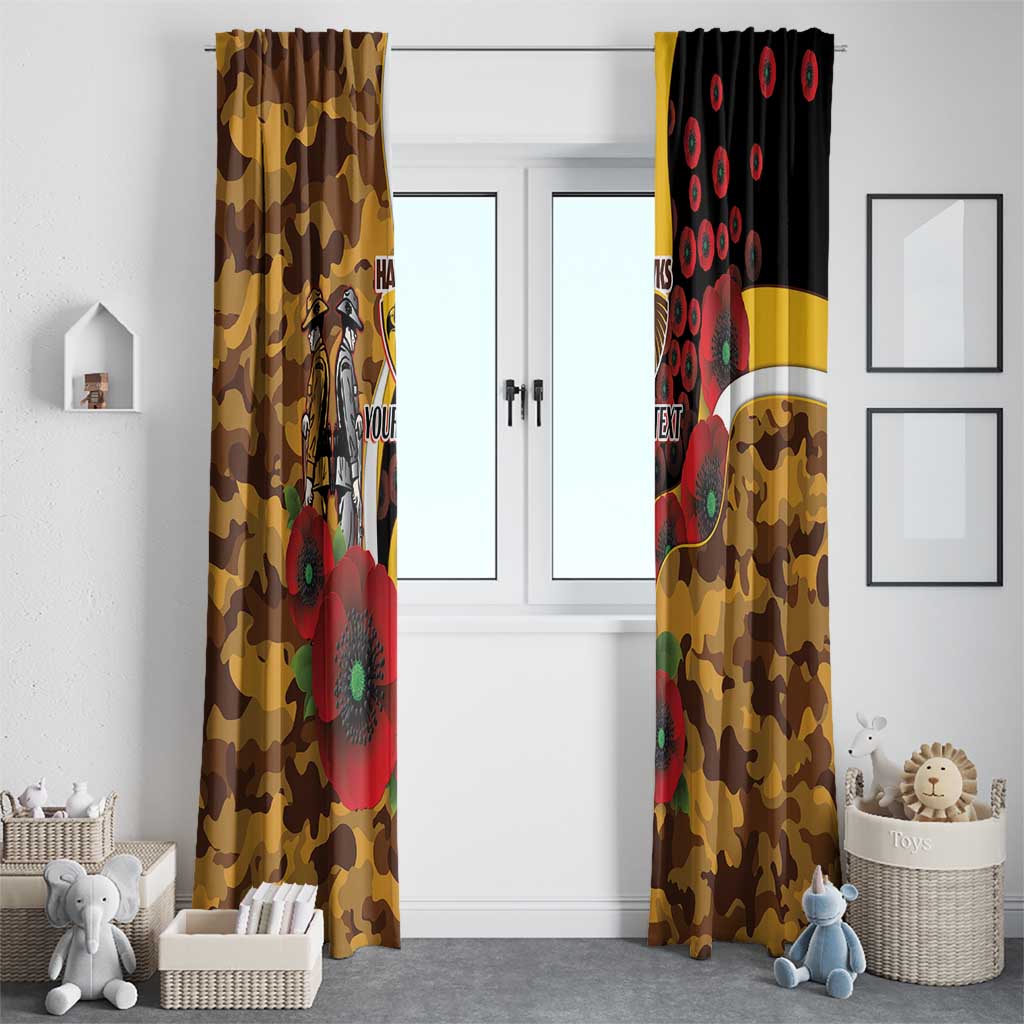 Hawthorn Hawks ANZAC Personalised Window Curtain Lest We Forget Poppy Camo
