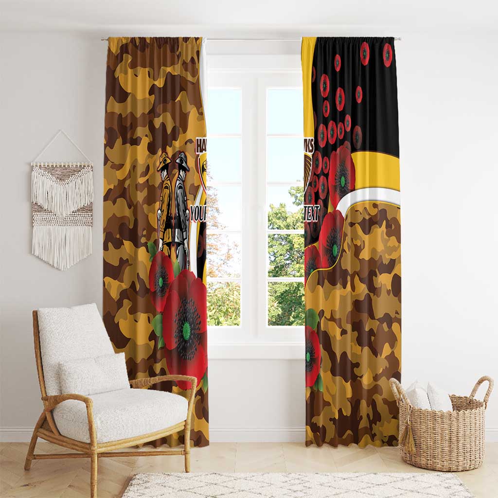 Hawthorn Hawks ANZAC Personalised Window Curtain Lest We Forget Poppy Camo