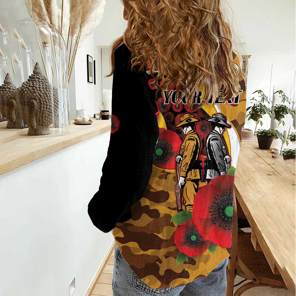 Hawthorn Hawks ANZAC Personalised Women Casual Shirt Lest We Forget Poppy Camo