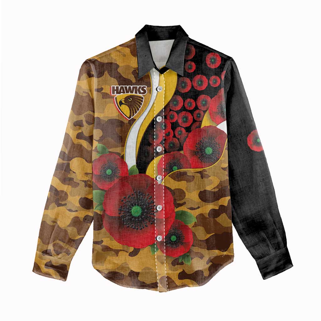 Hawthorn Hawks ANZAC Personalised Women Casual Shirt Lest We Forget Poppy Camo