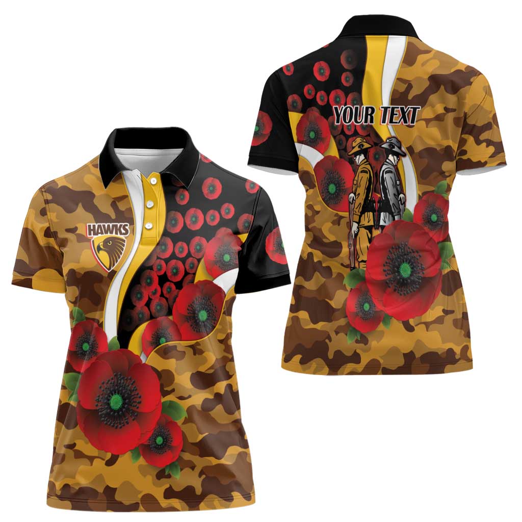 Hawthorn Hawks ANZAC Personalised Women Polo Shirt Lest We Forget Poppy Camo