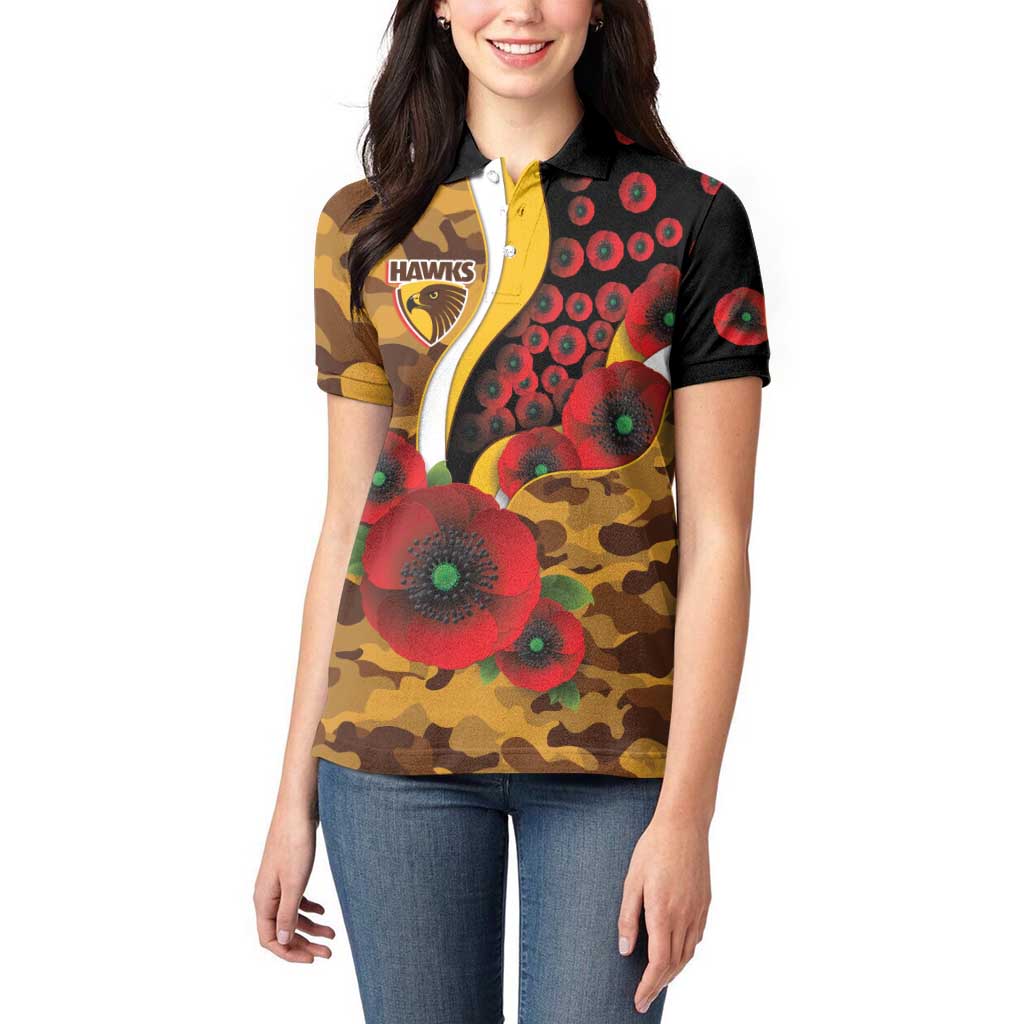 Hawthorn Hawks ANZAC Personalised Women Polo Shirt Lest We Forget Poppy Camo