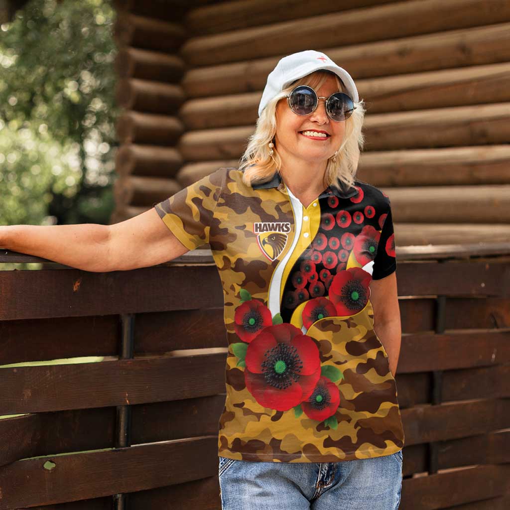 Hawthorn Hawks ANZAC Personalised Women Polo Shirt Lest We Forget Poppy Camo