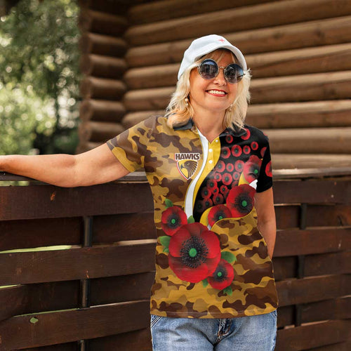 Hawthorn Hawks ANZAC Personalised Women Polo Shirt Lest We Forget Poppy Camo