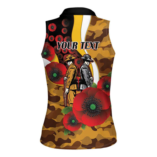 Hawthorn Hawks ANZAC Personalised Women Sleeveless Polo Shirt Lest We Forget Poppy Camo
