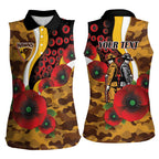Hawthorn Hawks ANZAC Personalised Women Sleeveless Polo Shirt Lest We Forget Poppy Camo