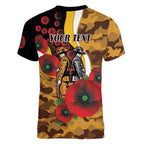 Hawthorn Hawks ANZAC Personalised Women V-Neck T-Shirt Lest We Forget Poppy Camo