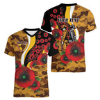 Hawthorn Hawks ANZAC Personalised Women V-Neck T-Shirt Lest We Forget Poppy Camo