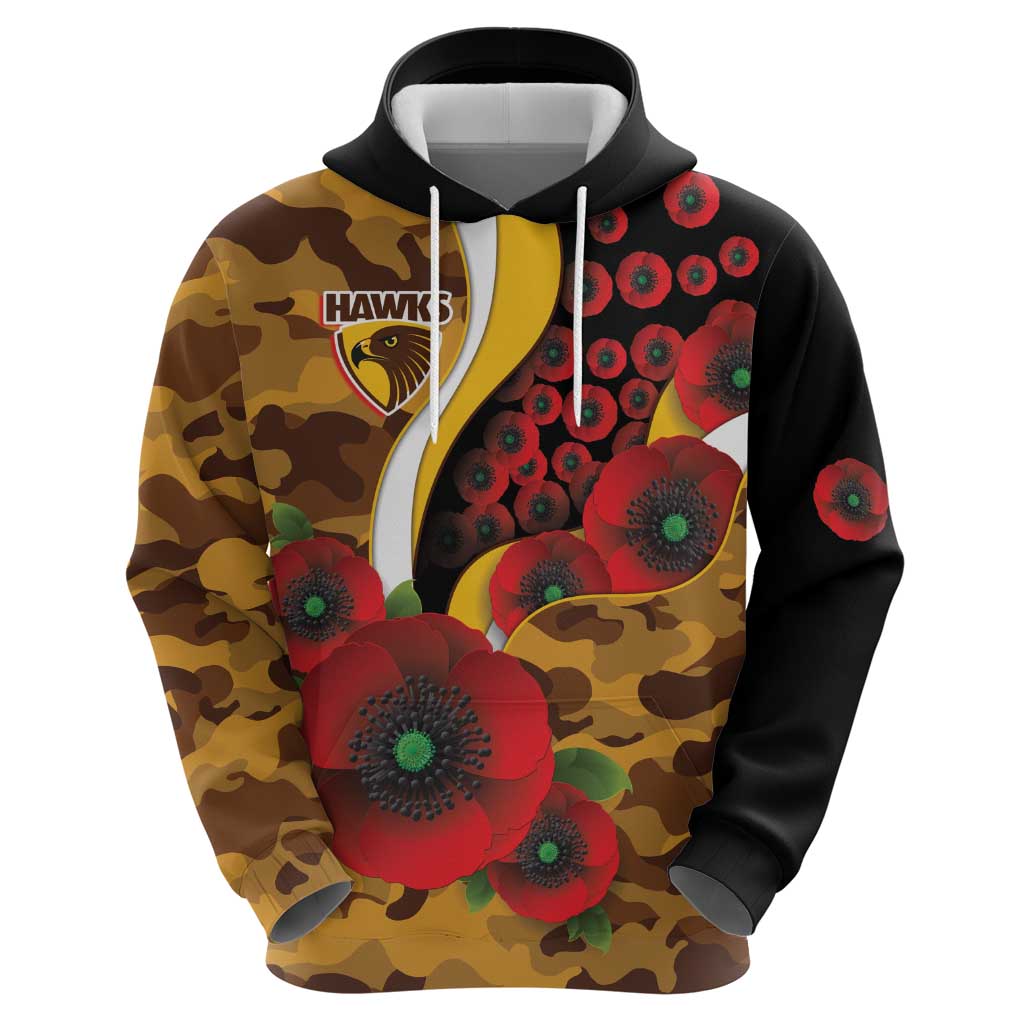 Hawthorn Hawks ANZAC Personalised Zip Hoodie Lest We Forget Poppy Camo