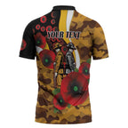 Hawthorn Hawks ANZAC Personalised Zipper Polo Shirt Lest We Forget Poppy Camo