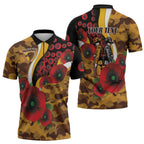 Hawthorn Hawks ANZAC Personalised Zipper Polo Shirt Lest We Forget Poppy Camo