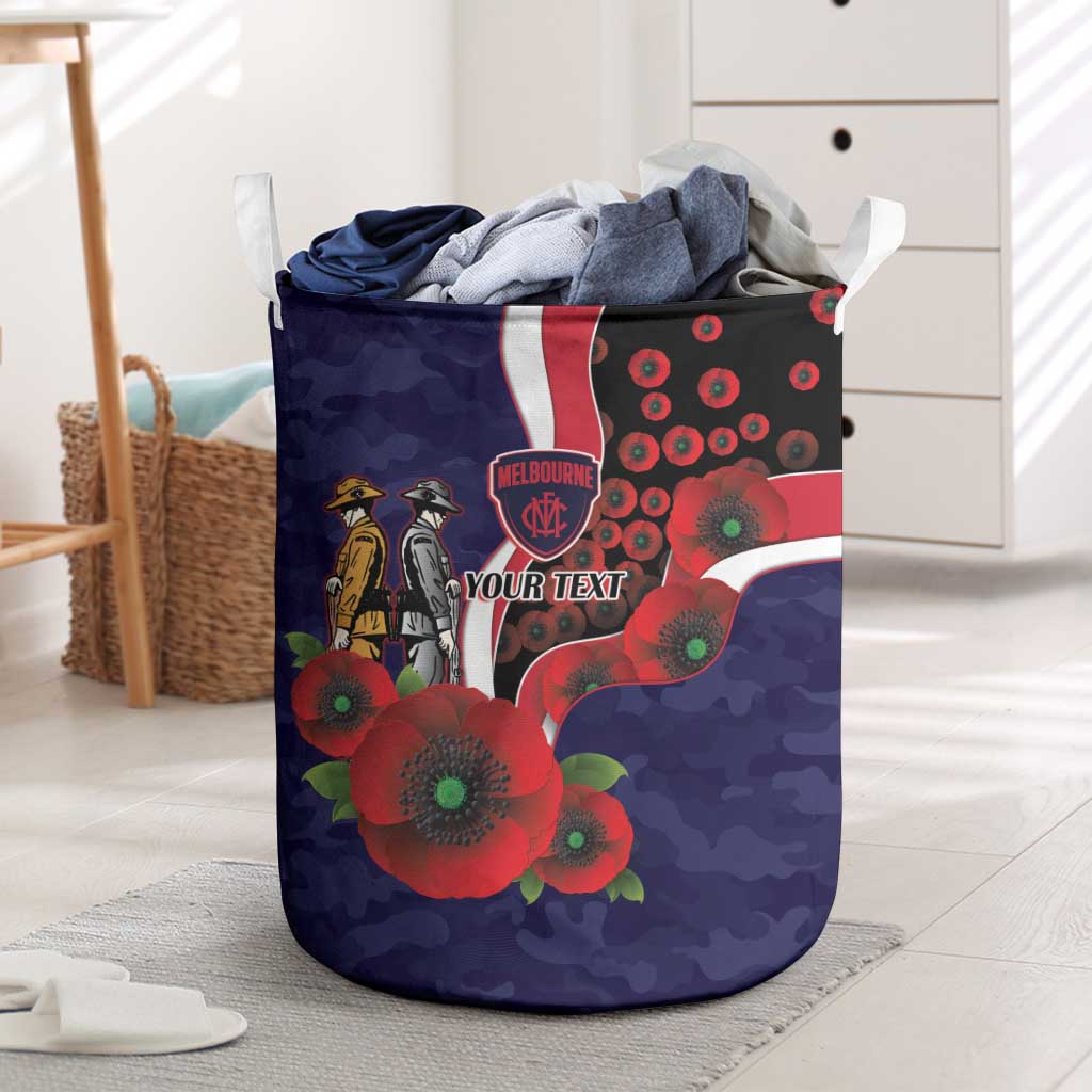 Melbourne Demons ANZAC Personalised Laundry Basket Lest We Forget Poppy Camo